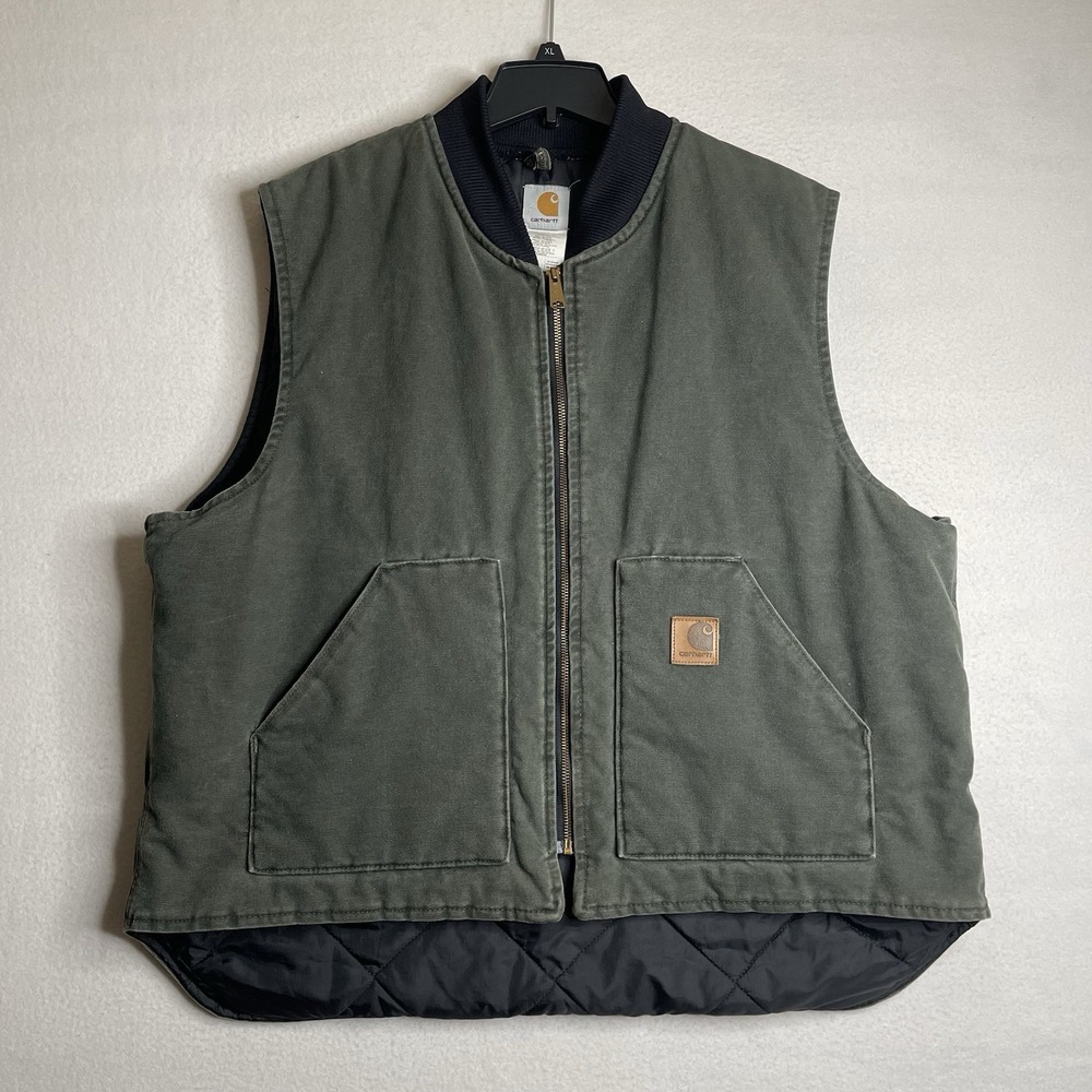 Vintage Carhartt V02 MOS Green Canvas Duck Work Wear Vest Size 2XL Made In USA